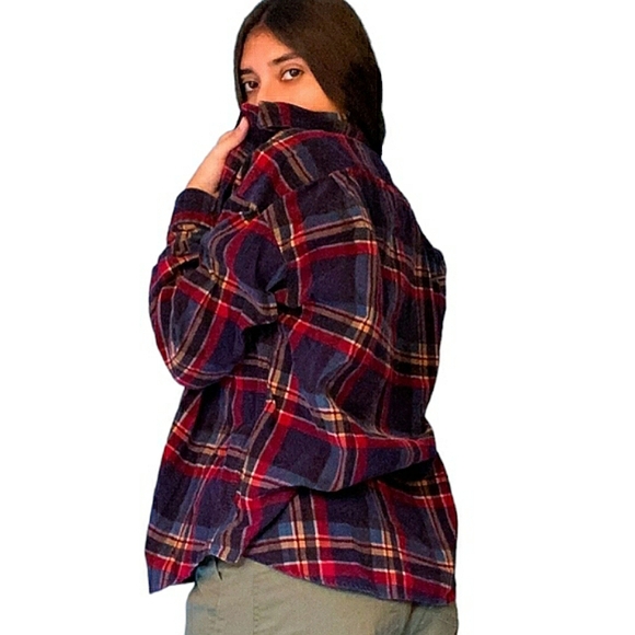 Maurices Double Front Pocket Metallic Tinsel Plaid Button Front Shirt Top 3X - Picture 7 of 16